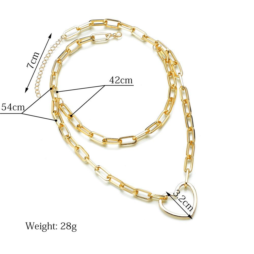Fashion Double Layer Love Chain Necklace Women Punk Link Chain Pendant Necklace