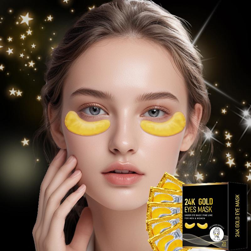 24K Gold Collagen Eye Mask (20 Pairs) - Hydrating Gel Patches for Dark Circles & Fine Lines