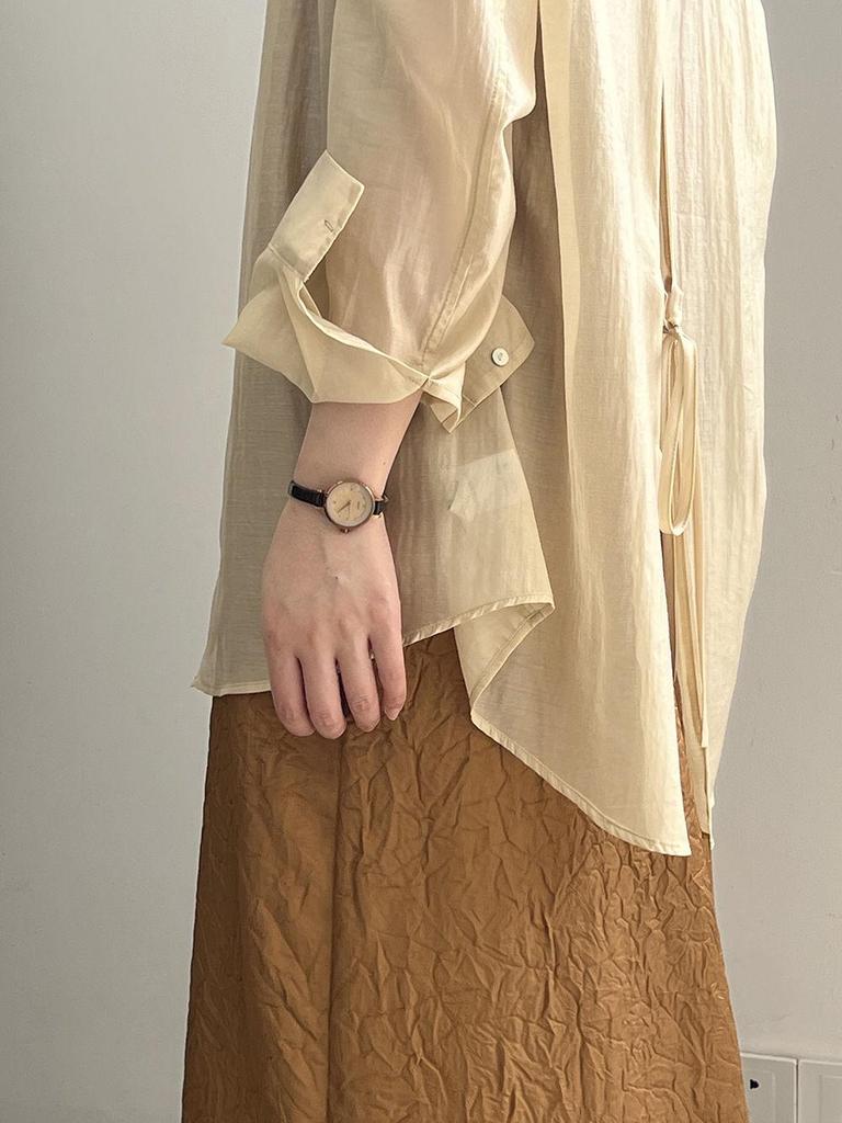 Women's Summer Loose Fit Tencel Shirt with Frog Buttons and Tie-Back, Turn-Down Collar, Sun Protection