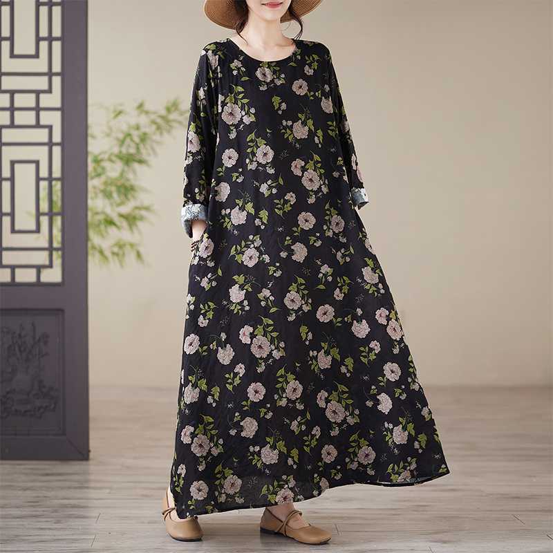 

Круглый вырез Свободные платья больших размеров с длинным рукавом для отпуска больших размеров L