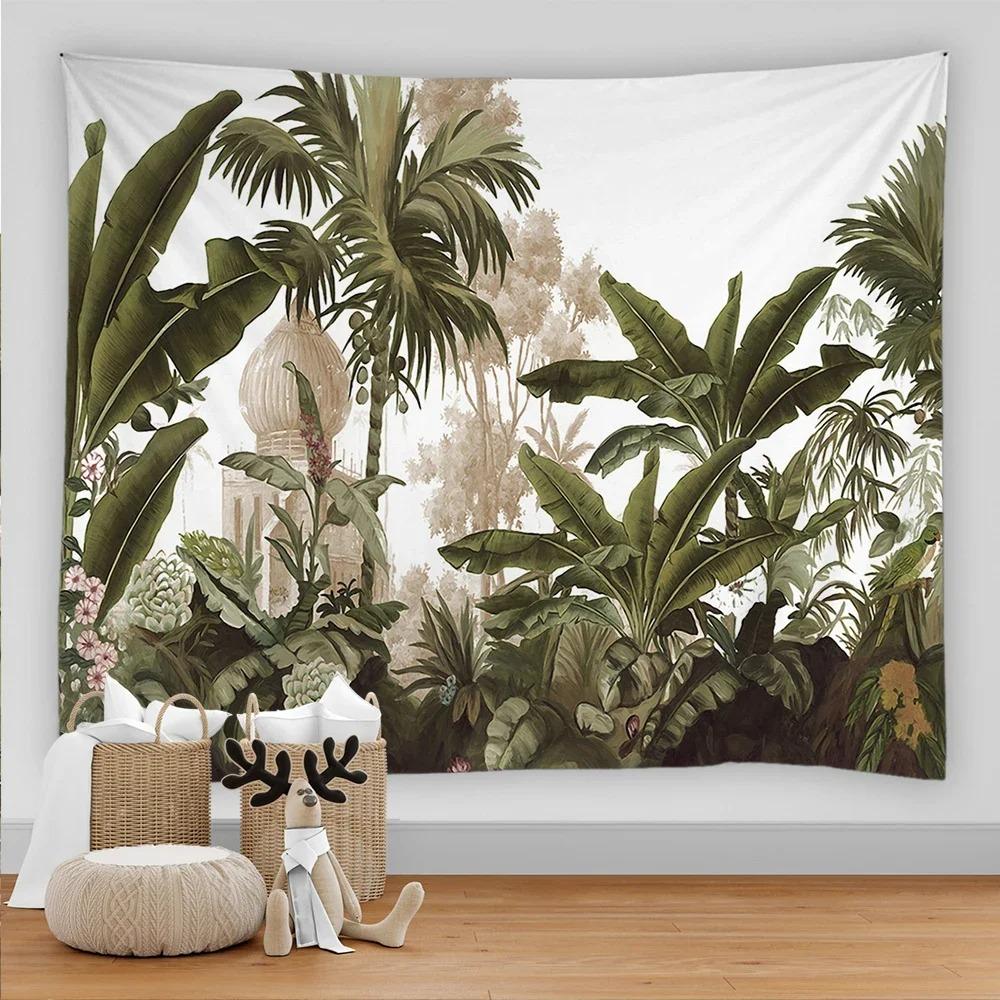 Tropical leaves flowers and birds beach wall hanging animal background palm tree wall hanging tapestry wall cloth carpet