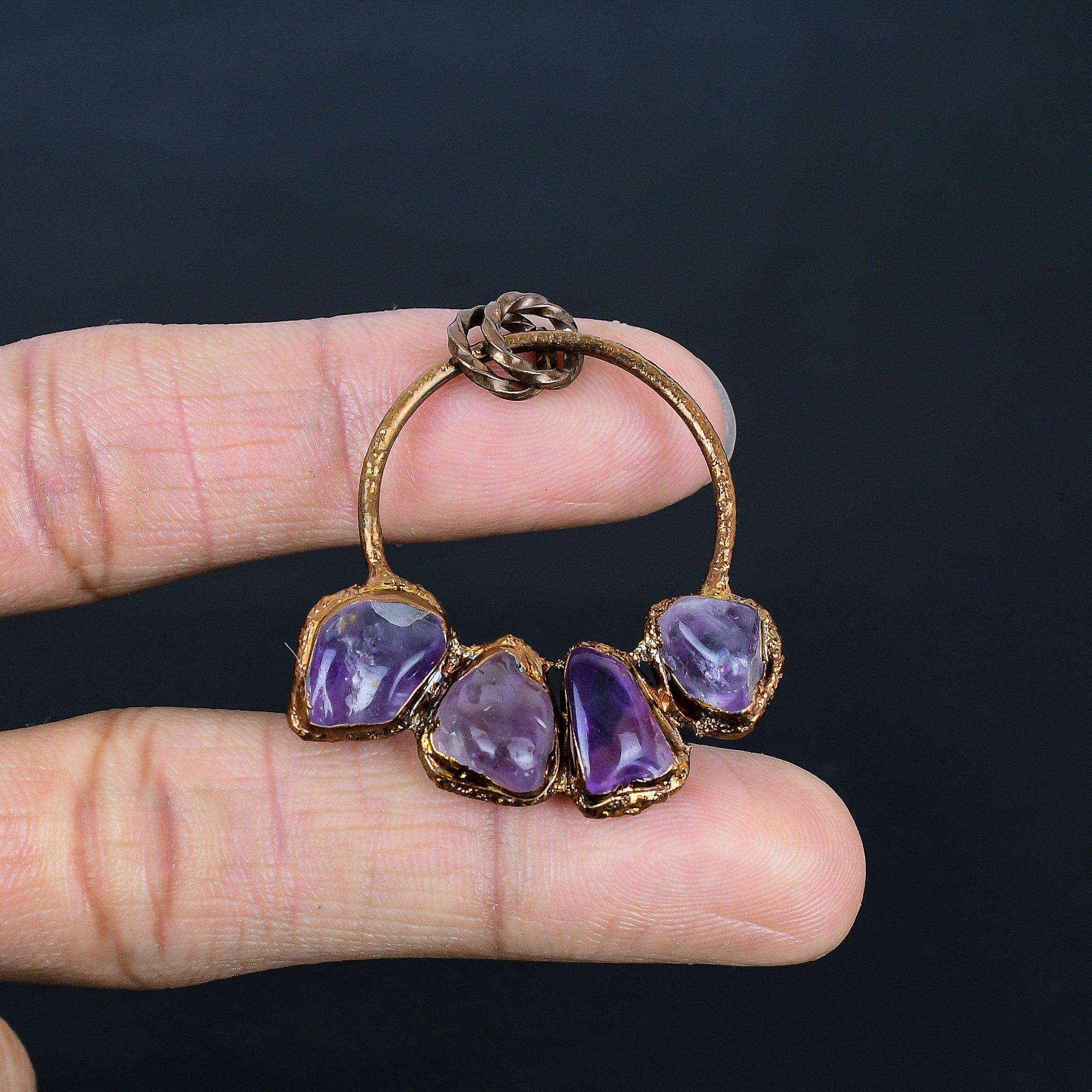 

Аметистовый кулон, Ювелирное изделие из драгоценного камня, Кулон с гальваническим покрытием из меди, Подарок для женщин, Кулон ручной работы 2.55 Inches