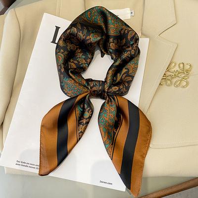 Luxury Brand  Print Women Square Scarf Imitation Silk Neck Scarf Elegant Style Sunscreen Inelastic Bandana