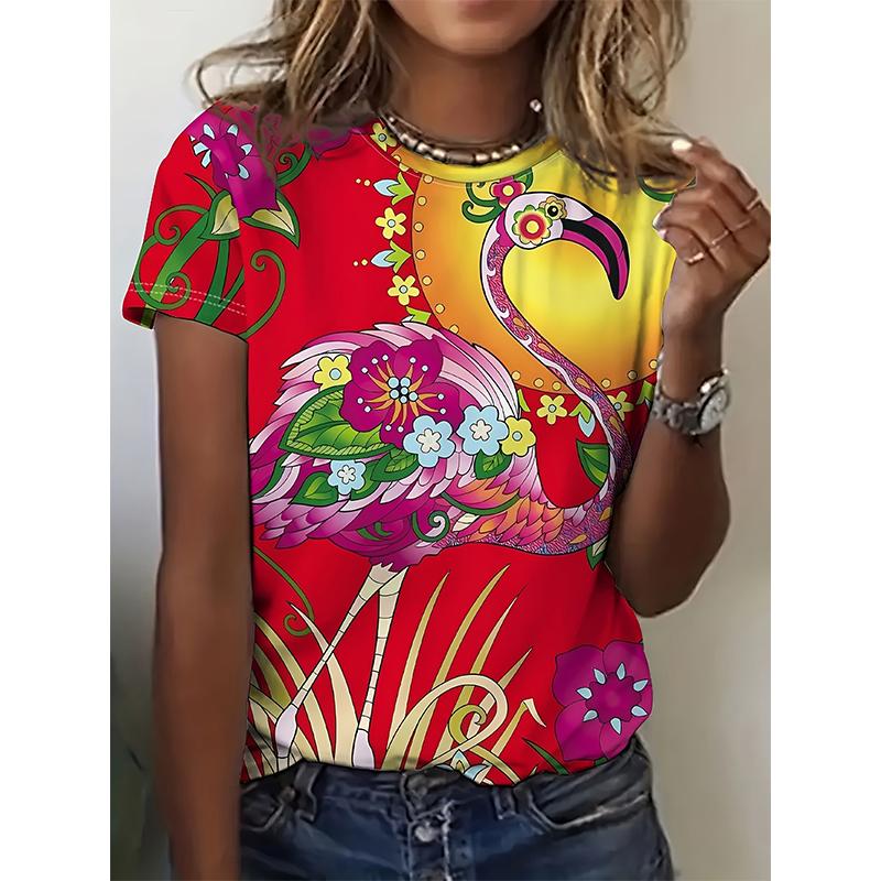 Fashion Flamingo 3D Print T-Shirts Women New Casual O-Neck Short Sleeve T Shirt Y2k Harajuku Oversized Tees Tops Female Clothing