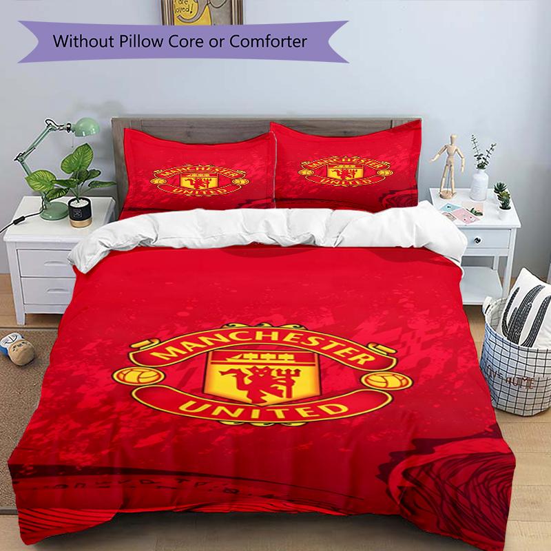 3pcs Duvet Cover Set (1*Duvet Cover + 2*Pillowcase, Without Core),Manchester United F.C Print Bedding Set, Bedroom Decor, All‑Season, Birthday Gift
