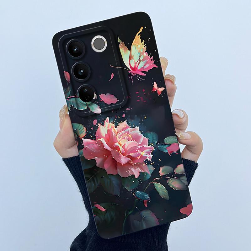 For VIVO V27 V29 5G Phone Case V25E LATAM V27E V29E Cover Fashion Simplicity Flower Soft Liquid Silicone Protective Shell Fundas