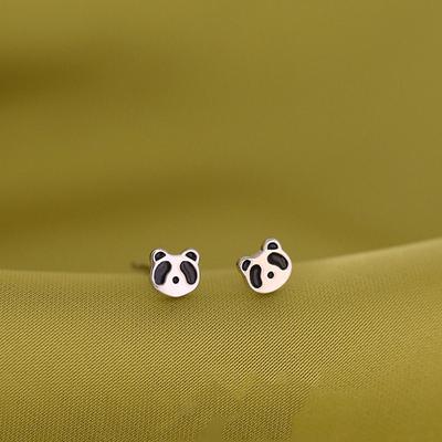 S925 versilberte Ohrstecker super süße nationale Schatz Riesenpanda Mini-Ohrringe kleine Tierohrringe