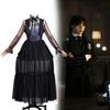 The Addams Family Wednesday Cosplay Costume With Black Hollow Out Dress For Halloween And Party