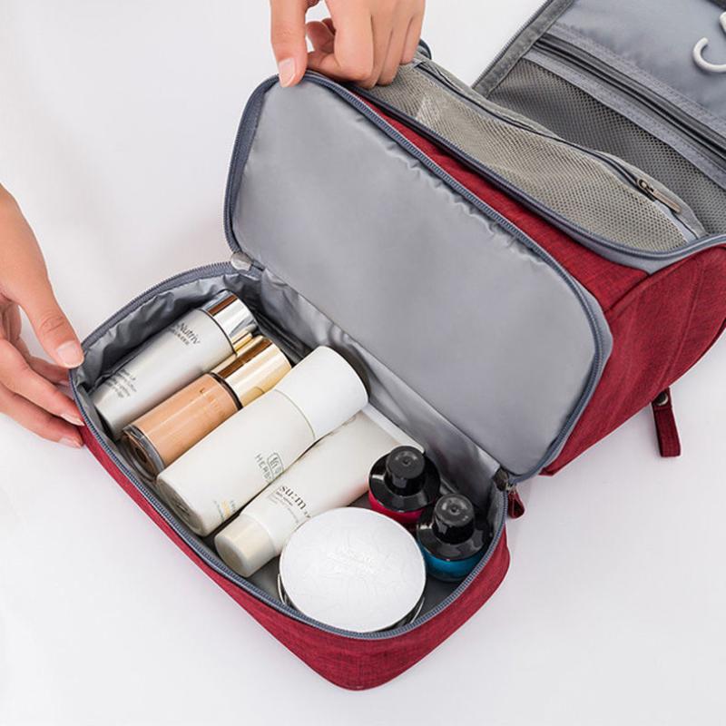 Travel Makeup Storage Bag Polyester Large Capacity Waterproof Dry Wet Separation Bag Women Travel Hook Wash Bag