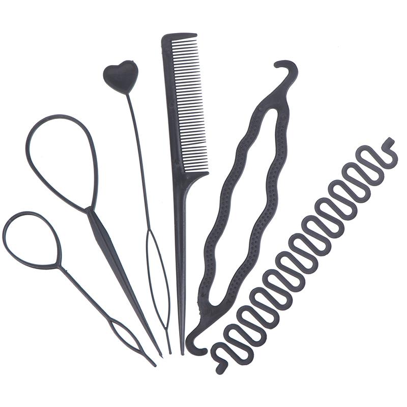 6Pcs/Set Hairstyle Braiding Tools Pull-Through Hair Needle Hair Disk Hair Comb
