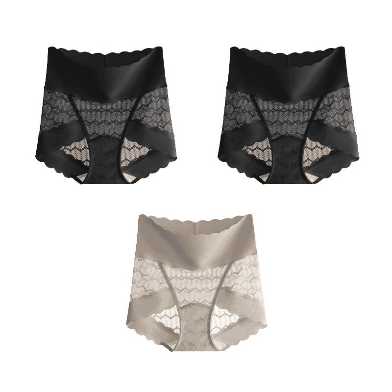 Popular Seamless High-Waisted Light Lace Tummy Control Silk Panties for Women