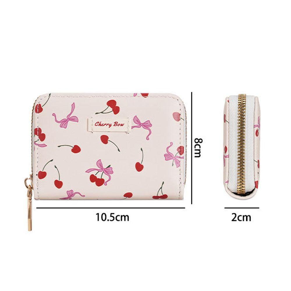 New Cherry Short Wallet PU Leather Large Capacity Cherry Bow Card Bag Lightweight Bowknot Card Bags Gril
