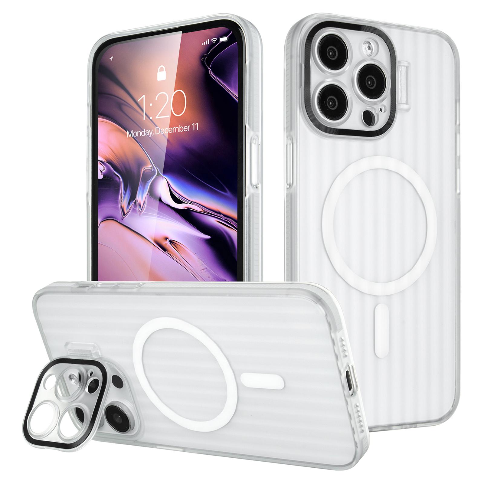 

For iPhone 13 Pro Case Compatible with MagSafe PC+TPU Phone Cover Built-In Lens Kickstand White