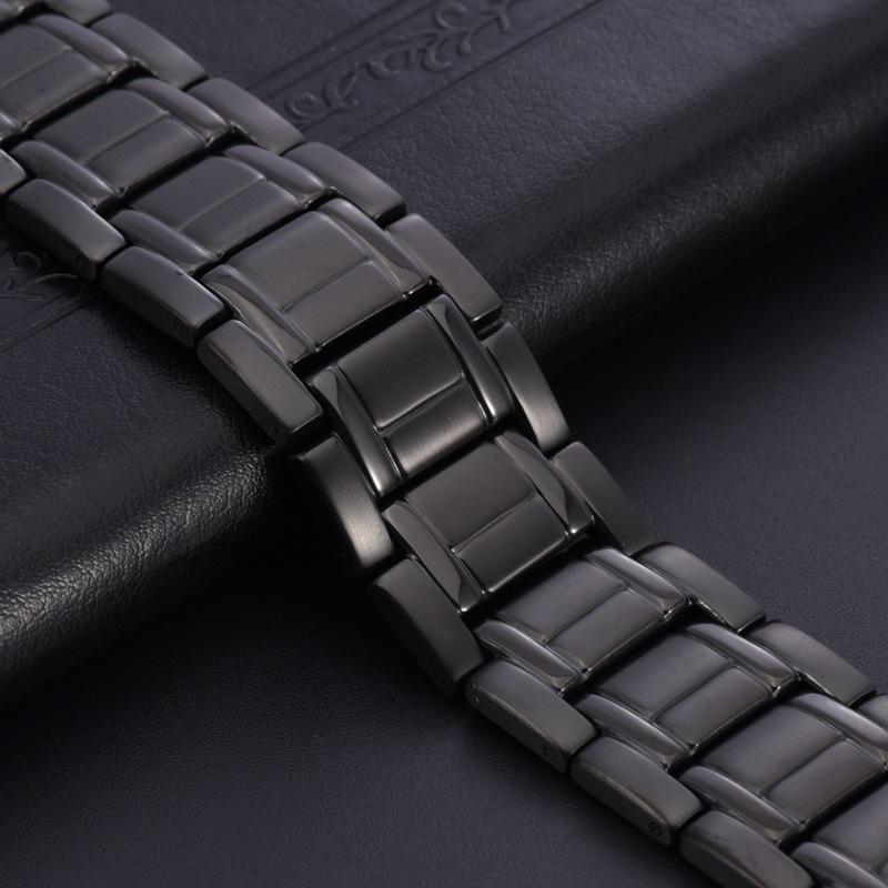 European & American Style Men's Titanium Steel Magnetic Therapy Bracelet - Pure Black with Dominant Magnet Stones