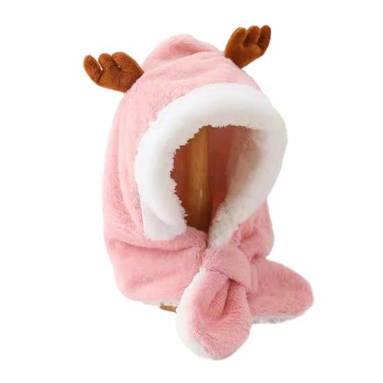 Yousheng Baby Hat Winter Warm Thickened Plush Antler Design Windproof Temperature-Locking Soft Baby Outdoor Cap with Scarf Design