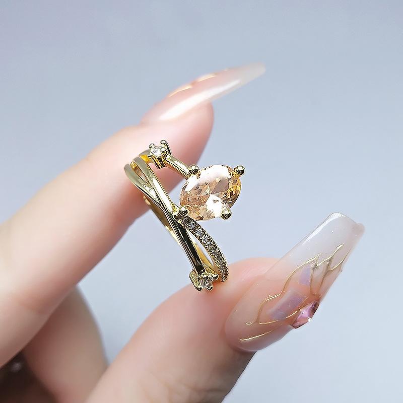 

Guardian Star Pink Crystal Ring Female Personality Princess Universe Planet Track Champagne Zirconium Female Ring adjustable opening