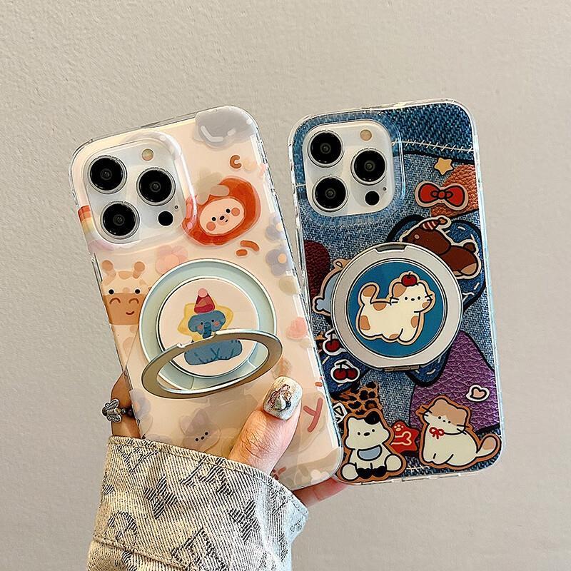 MiLing Cute Cartoon iPhone 15 Pro Max Case with Magnetic Stand