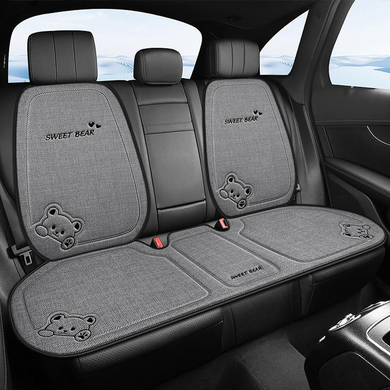 Fashion Luxury Car Seat Cushion Linen Cartoon Bear Women's Cute Anti-slip Breathable Car Seat Protect Cushion Cover Universal