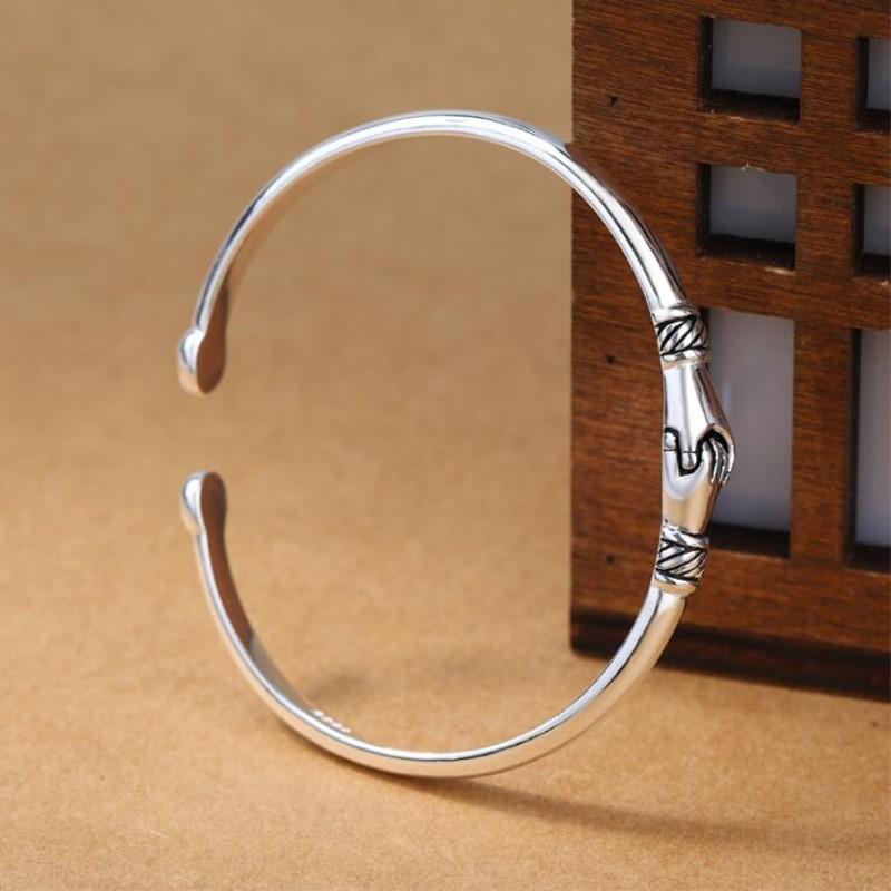 Nuovi Gioielli Retro in Argento Sterling 925 da Donna Braccialetti Apertura Stretta di Mano Creativi Braccialetti dell'Amicizia SL004
