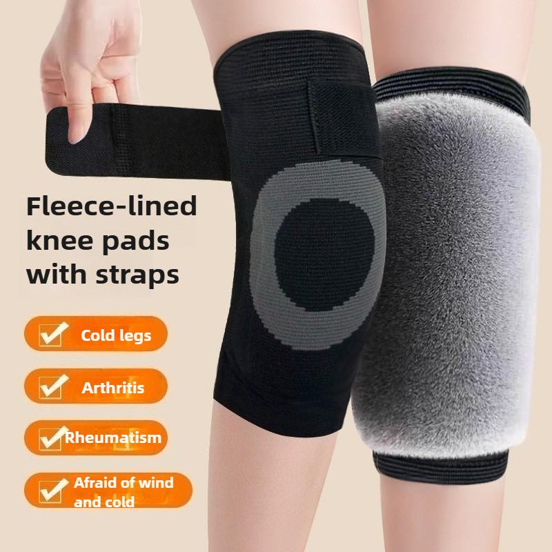 1Pair Winter Knee Warmers M-XL Adjustable Strap Soft Rabbit Fur-Like Fabric Leg Warmer Comfortable Knee Sleeves