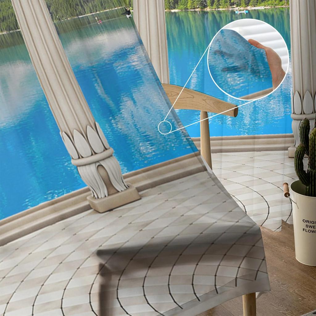 Lake Snow Mountain Forest Chiffon Sheer Curtains For Living Room Home Decoration Window Voile Tulle Curtain Drapes