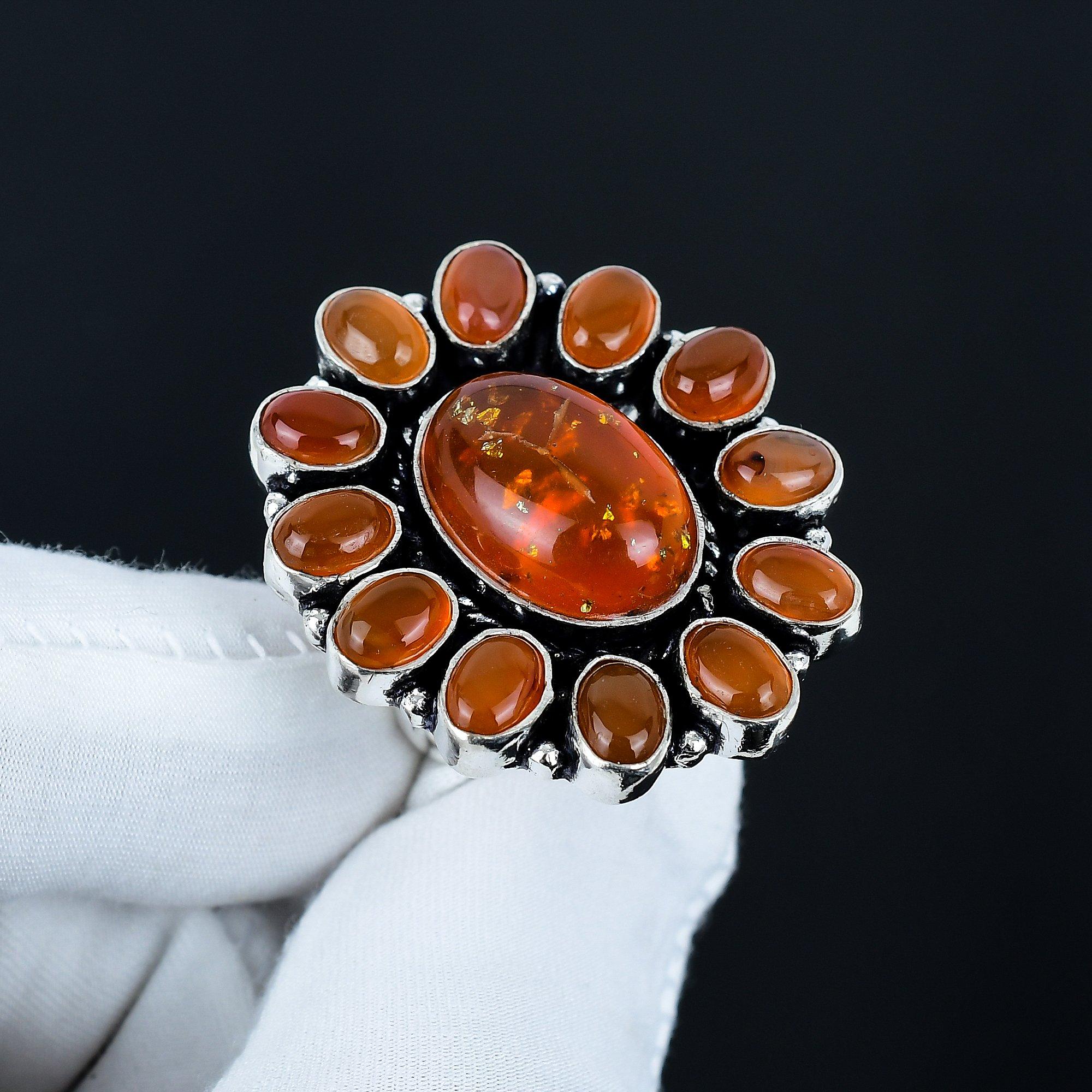 

Красивое кольцо с драгоценным камнем Амбар, кольцо из стерлингового серебра 925 пробы, подарок для нее, овальный камень, элегантное кольцо ручной работы, серебряное кольцо с цветком Амбар, свадебный подарок US 10 красный