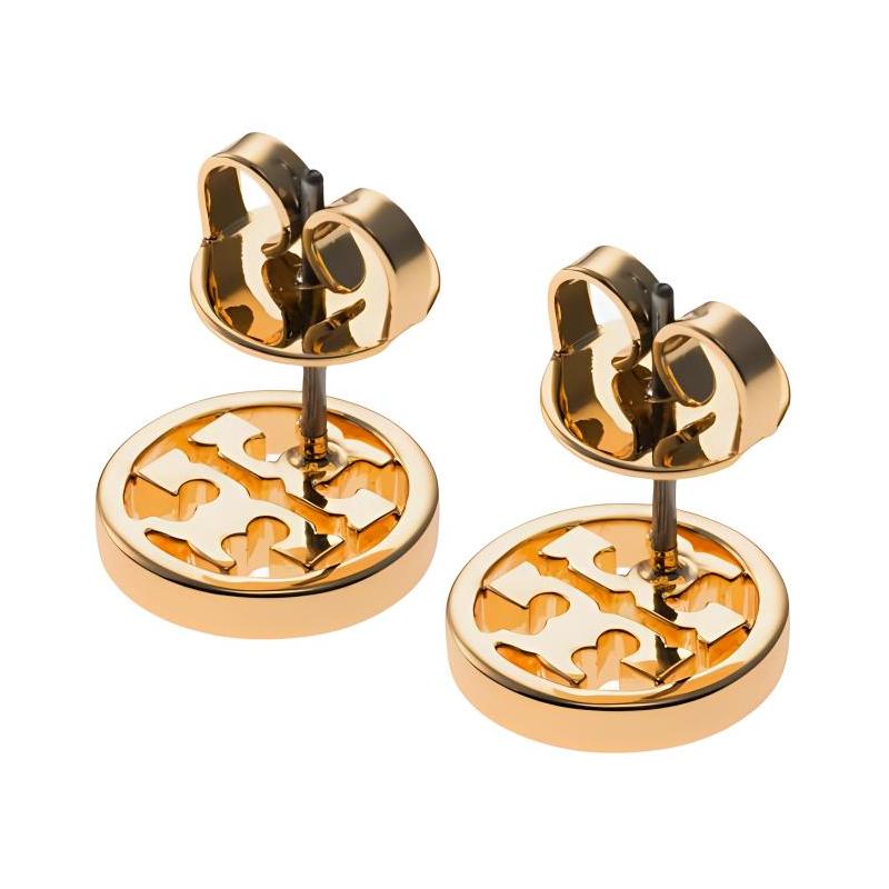 TORY BURCH MILLER series perforated double T brass earrings for women 26222-720-Tory Kim F