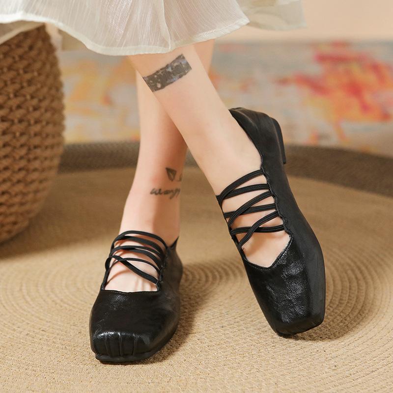 French square head cross belt Mary Jane shoes children's spring and autumn flat-soled single shoes shallow mouth soft-soled ballet shoes