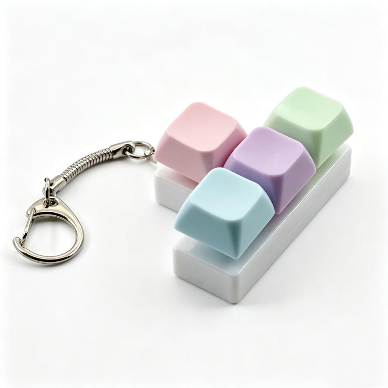 Mini Fidget Key Cap Keychain 1Pcs 4-Key Macaron Color No Light Portable Stress Relief Key Ring for Teenagers
