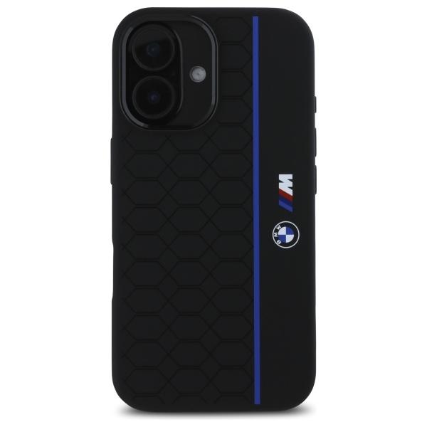BMW Bmhmp16S23Sheb iPhone 16 6.1        Czarny/Black Hardcase Silikonowy Sześciokąt Niebieska Linia Magsafe