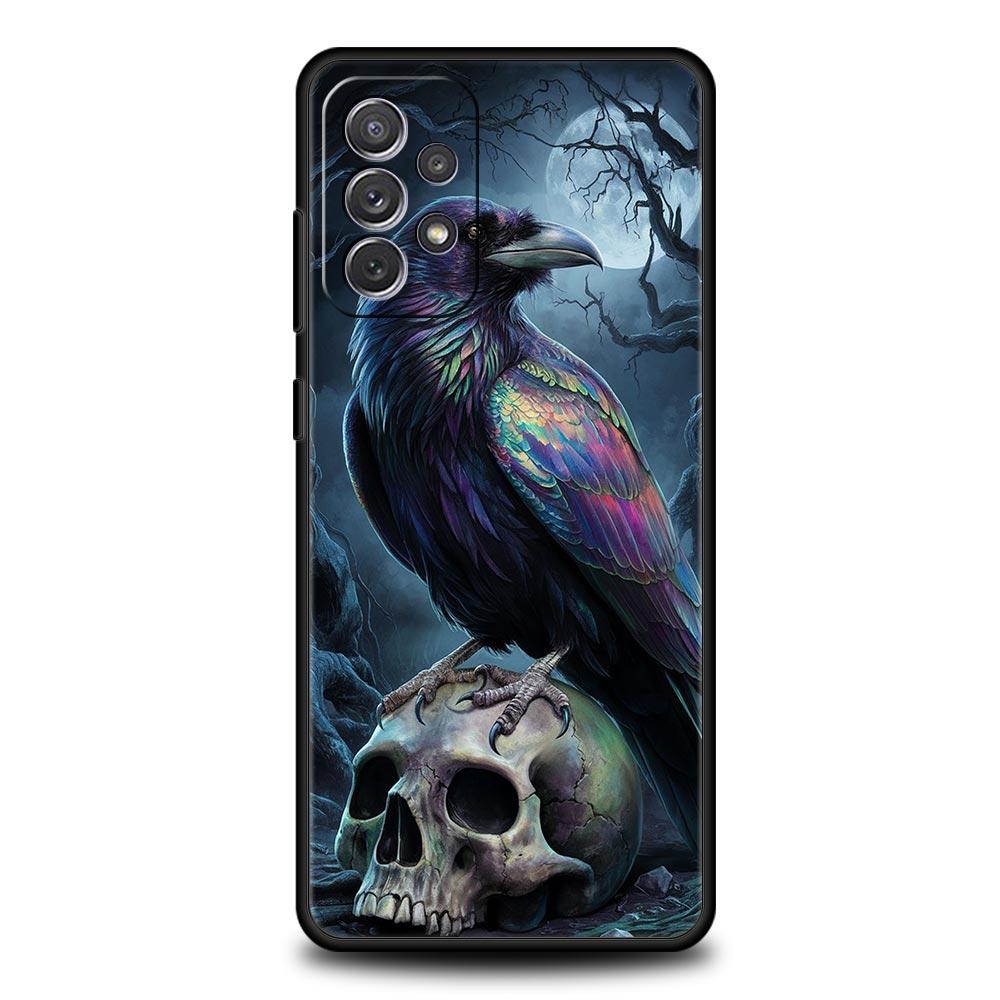 Raven Crow Skull Pattern Phone Case For Samsung Galaxy A17 A07 A55 A35 A25 A15 A05 A33 A31 A23 A21s A13 A41 A73 A53 A51 A71Cover