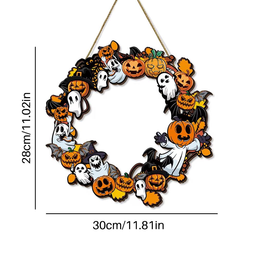 1/2pcs Halloween Pumpkin Bat Ghosts Wreath Wooden Tag Indoor Outdoor Pendant For Festive Party Doors Windows Home Decoration