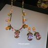 Zircon Floral Water Drop Pendant Earrings & Necklace Set - Trendy Design Clavicle Chain Accessory