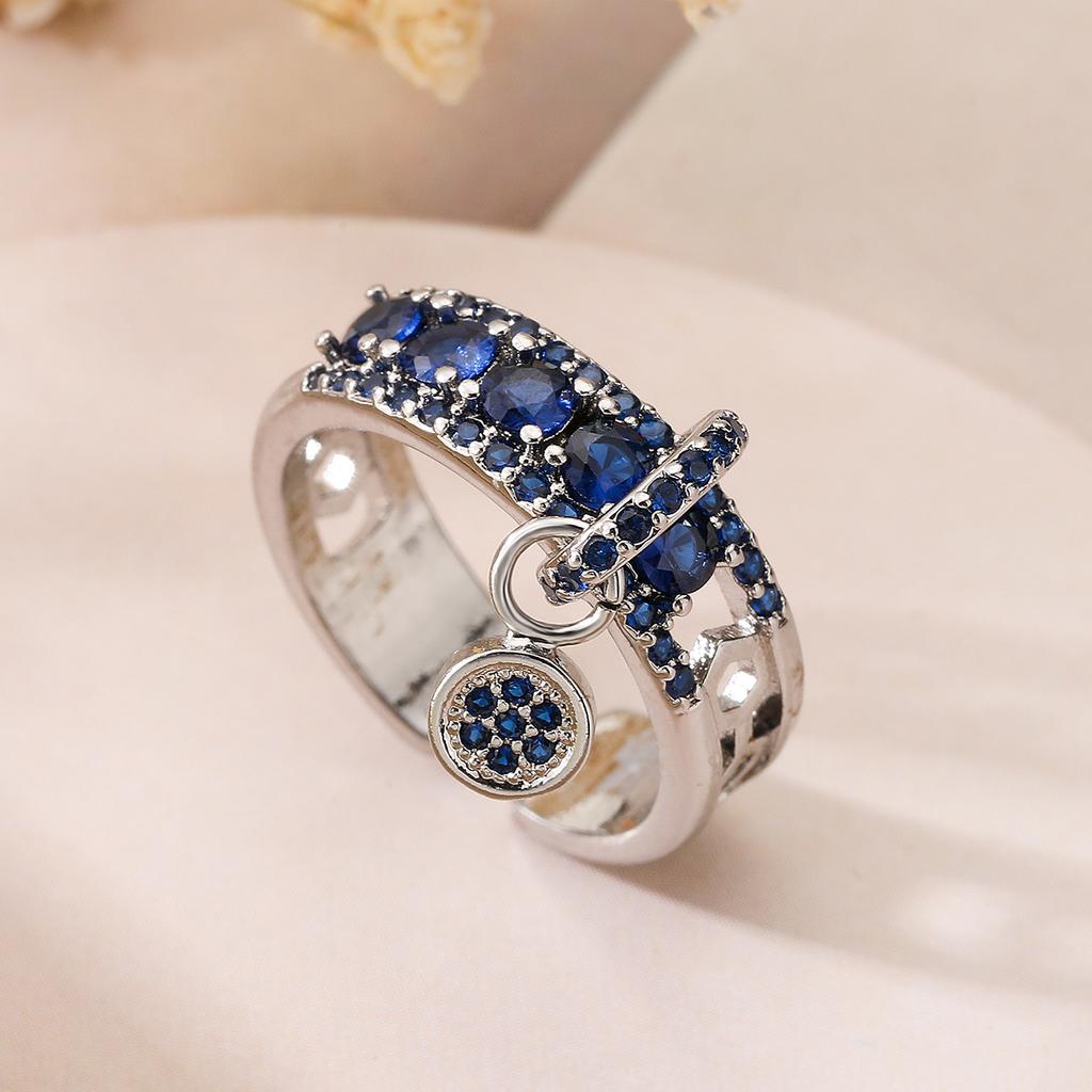 Luxury Fashion Copper Gold-Plated Zircon Geometric Open Ring Female Niche Retro Easy Matching Ring
