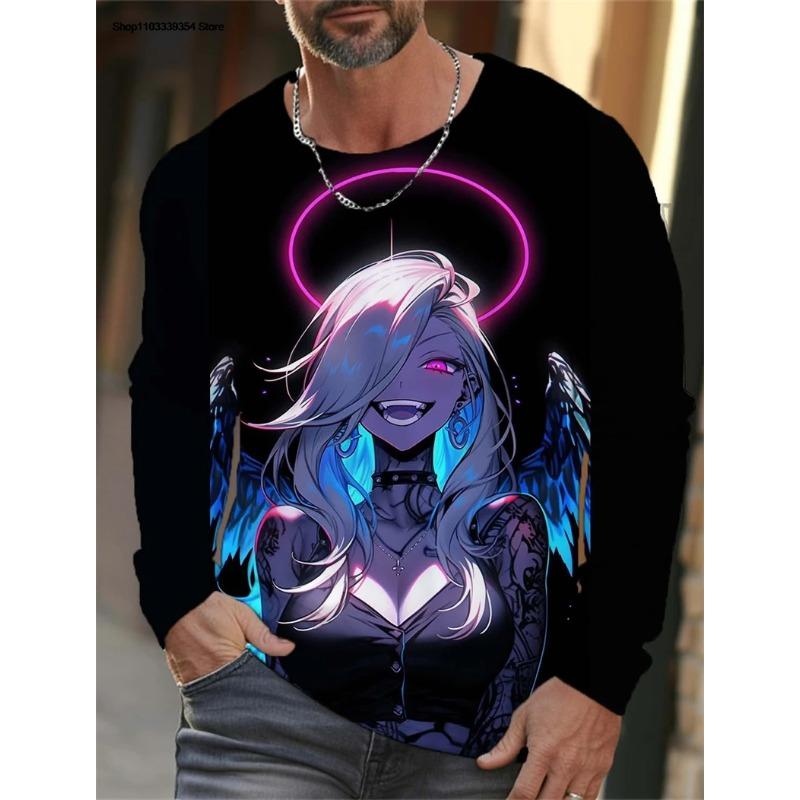 

Графический топ с аниме-девушкой с 3D-принтом, мужские футболки с длинным рукавом в стиле кэжуал - Мягкая полиэстеровая ткань средней эластичности, одежда свободного кроя для весны и осени 5XL