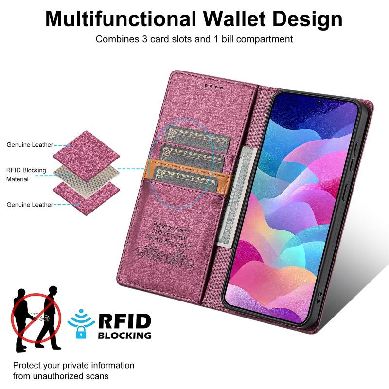 Magnetische Diebstahlschutz-Bürste Leder-Geldbörse Karten-Handyhülle für Samsung Galaxy S25 Edge S24 Ultra S23 Plus S22 S21 S20 FE S10 Hülle