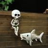 Pack Of 2 Skeleton Angler Shark Figurines Resins Ornaments Wall Mounted Gothic Decors For Interior Or Fish Tanks Theme