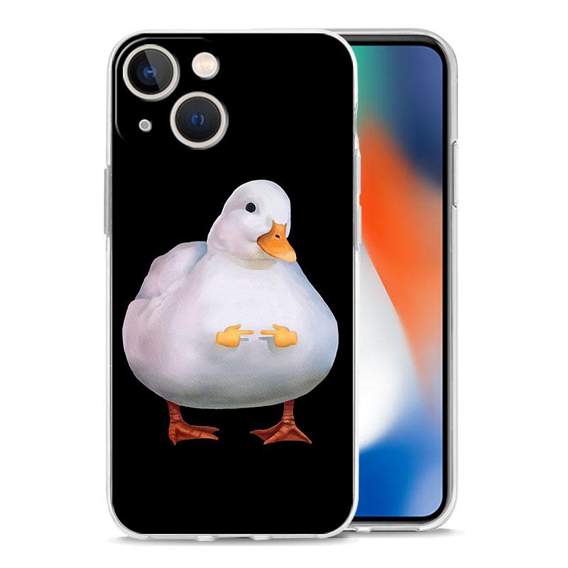 Cartoon Doubt Duck Transparent Phone Case For iPhone 15 16 14 13 12 11 Pro Max XS X XR SE 7 8 Plus TPU Clear Lens Protect Cover