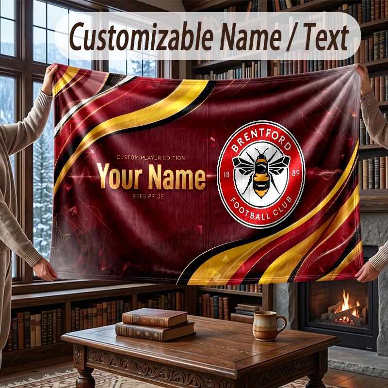 Coperta Plaid in Flanella con Nome Personalizzato Modello Calcio Brentford Calda Decorazione per la Casa