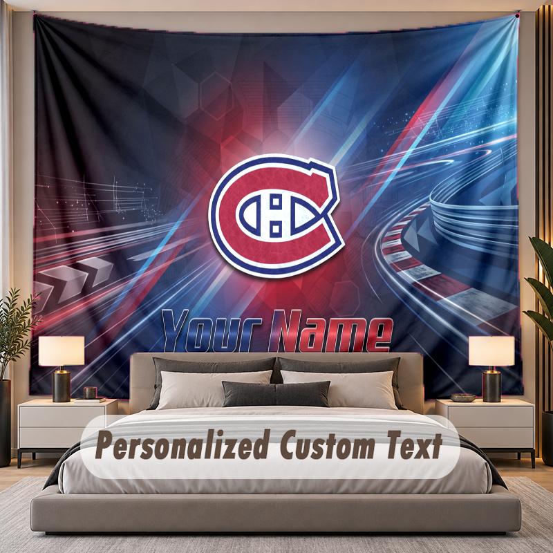 Custom Name Text Tapestry Montreal Canadiens Personalized Polyester Wall Tapestry For Bedroom And Room