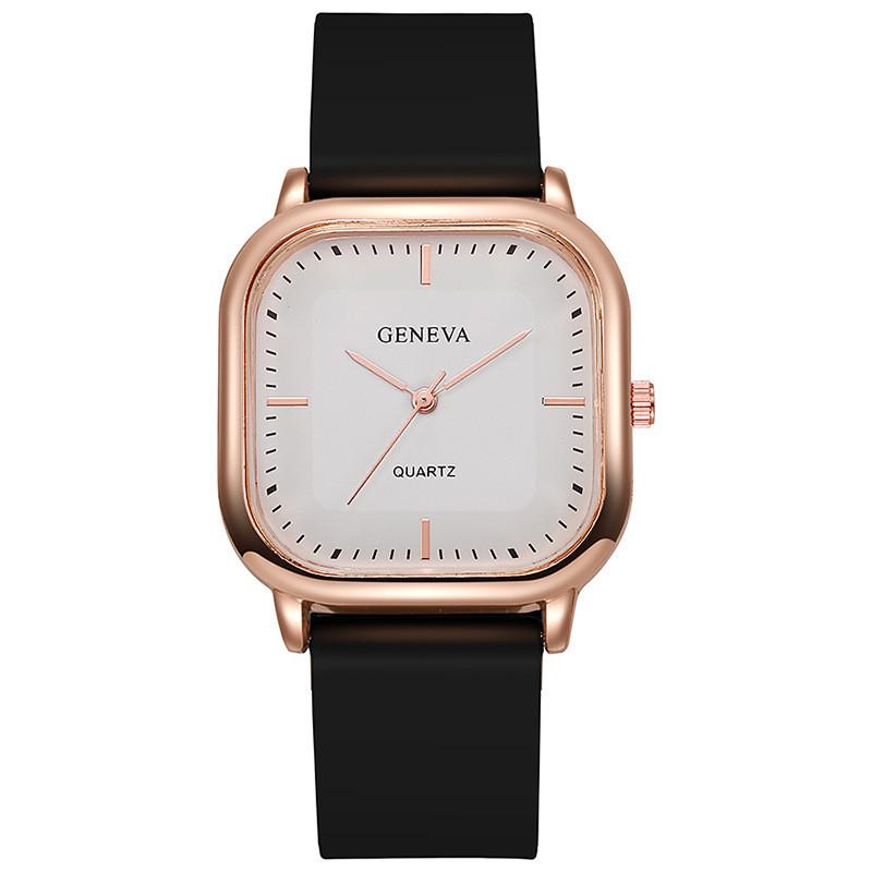 Minimalist Square Quartz Watch For Women With Silicone Band And Rose Gold Finish For Daily Wear