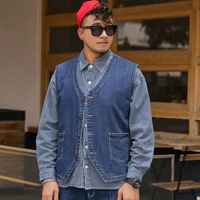 Men's Spring Large Size Loose Denim Vest Solid Color Straight Hem Sleeveless Top