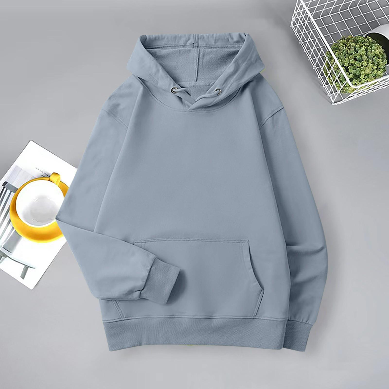 

Женская модная повседневная свободная однотонная толстовка с капюшоном и длинным рукавом XXXL синий