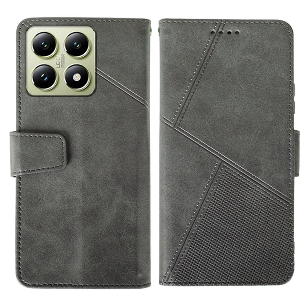 

IDEWEI For Xiaomi 14T Case Leather Wallet Phone Cover Stand Calf Texture Grey