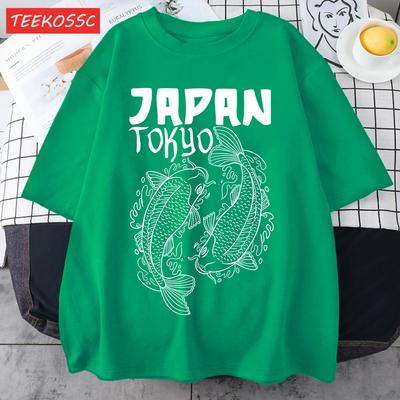 Japan Tokyo Harajuku Koi Print T Shirts Men Summer Cotton TShirt Hip Hop Loose Streetwear Unisex AllMatch Casual Clothing