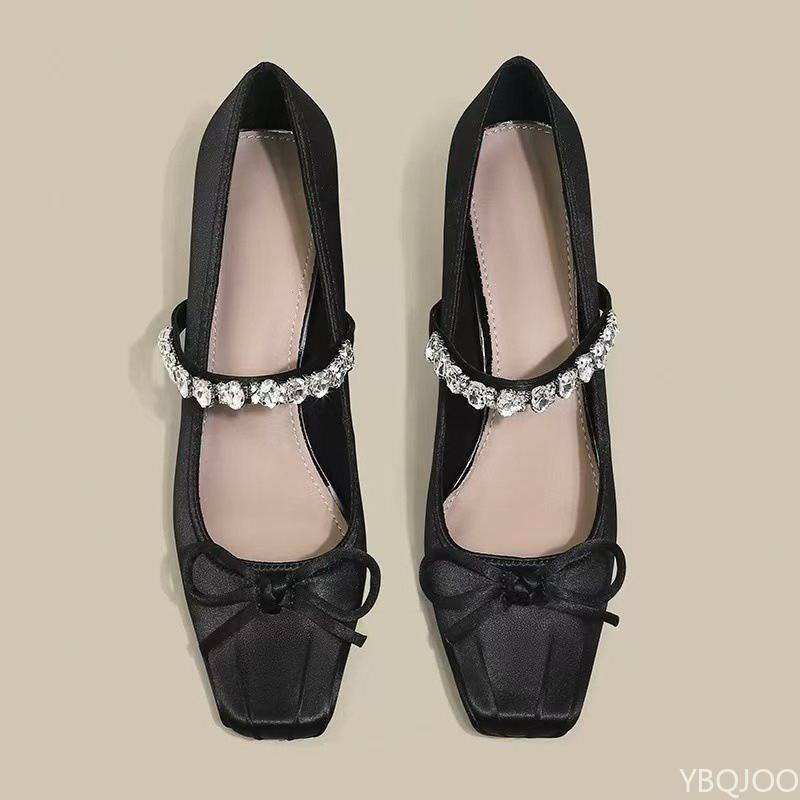 Fashion Spring summer new butterfly knot thick single shoes square toe shallow mouth fashionable elegant simple versatile high heels