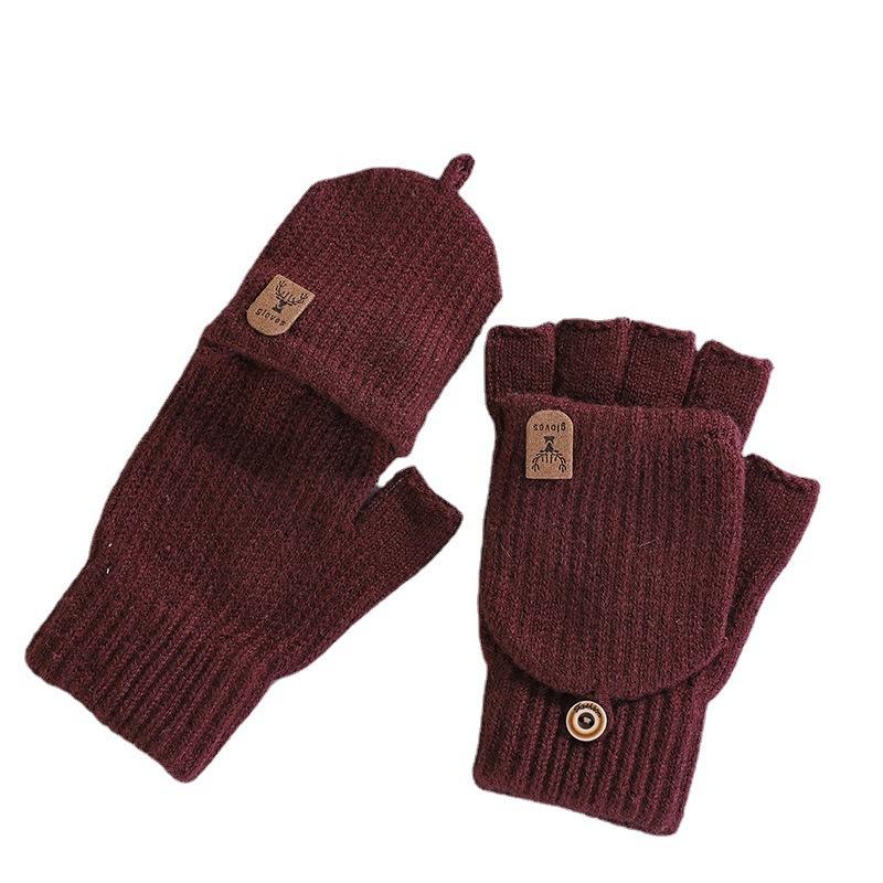 Wool Half-finger Wool Gloves Winter Knitted Warm Men's and Women's Flip Deer Keyboard Dual-purpose Couple