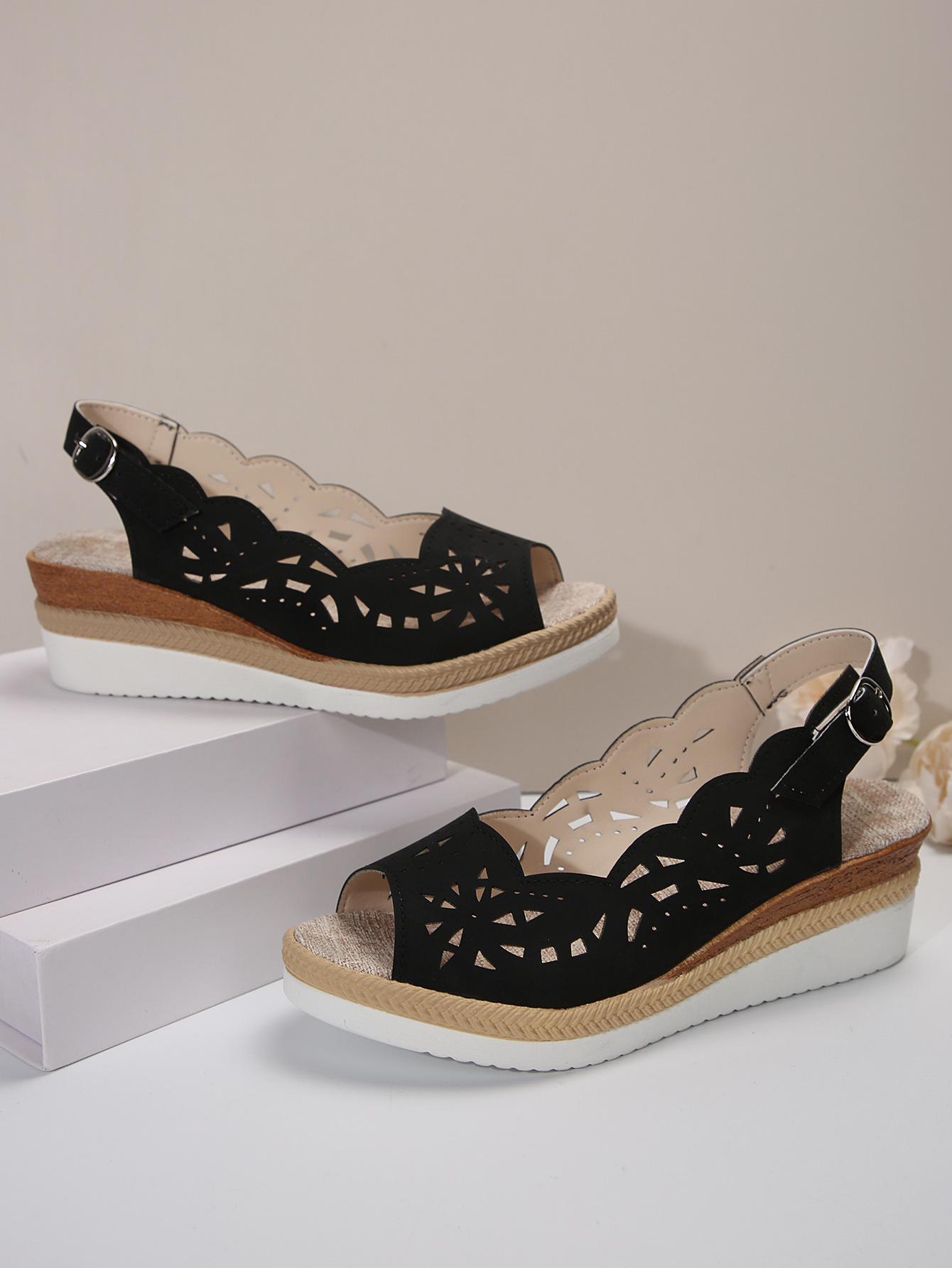 

Новое поступление женские сандалии 2024 лето новые модные удобные римские сандалии на танкетке на платформе большого размера повседневные пляжные туфли с открытым носком 36 чёрный