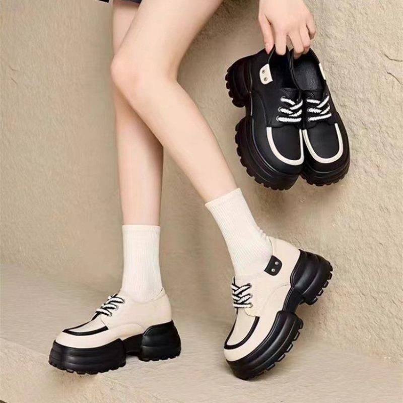 Fashion Casual Versatile New Single Shoes Round Head Shoe Head Muffin Sole Heel Rubber Sole Microfiber Inner Lining
