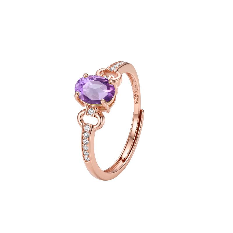 Color Treasure Ring S925 Sterling Silver Horse Buckle Design Natural Topaz Garnet Peridot Light Luxury Living Ring
